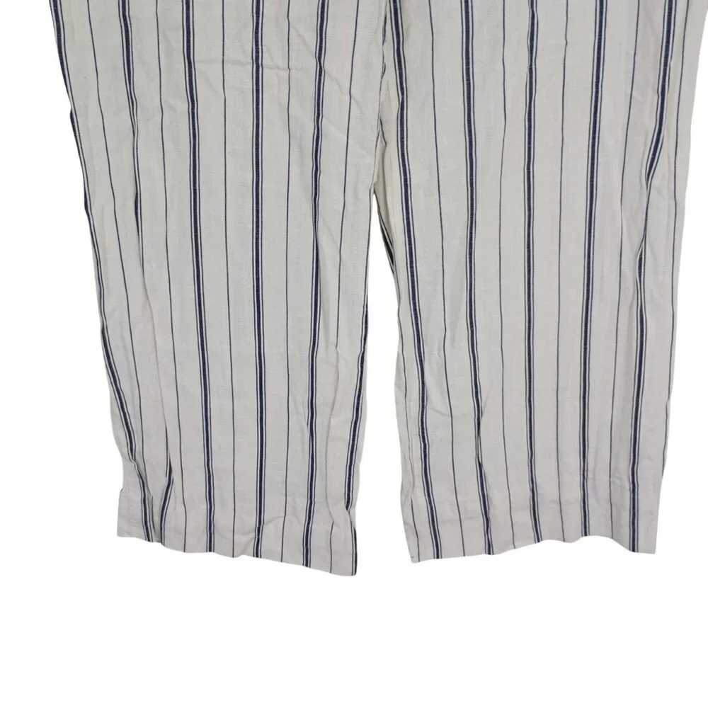 Indigo Rising Pants Cropped Striped Linen Cotton Blend Size M Womens
